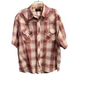 VTG Rustler Wrangler Pearl Snap Short Sleeve Shirt Mens 2XL Vintage Red Plaid